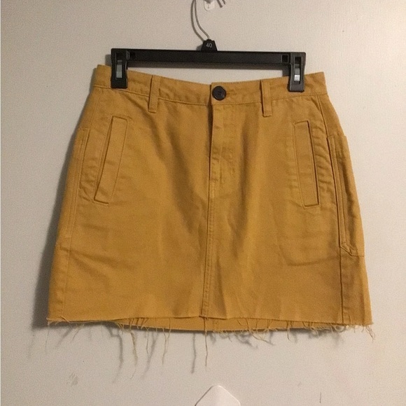 PacSun Dresses & Skirts - Pacsun Los Angeles mustard yellow‎ size 27 (pockets )raw hem mini skirt